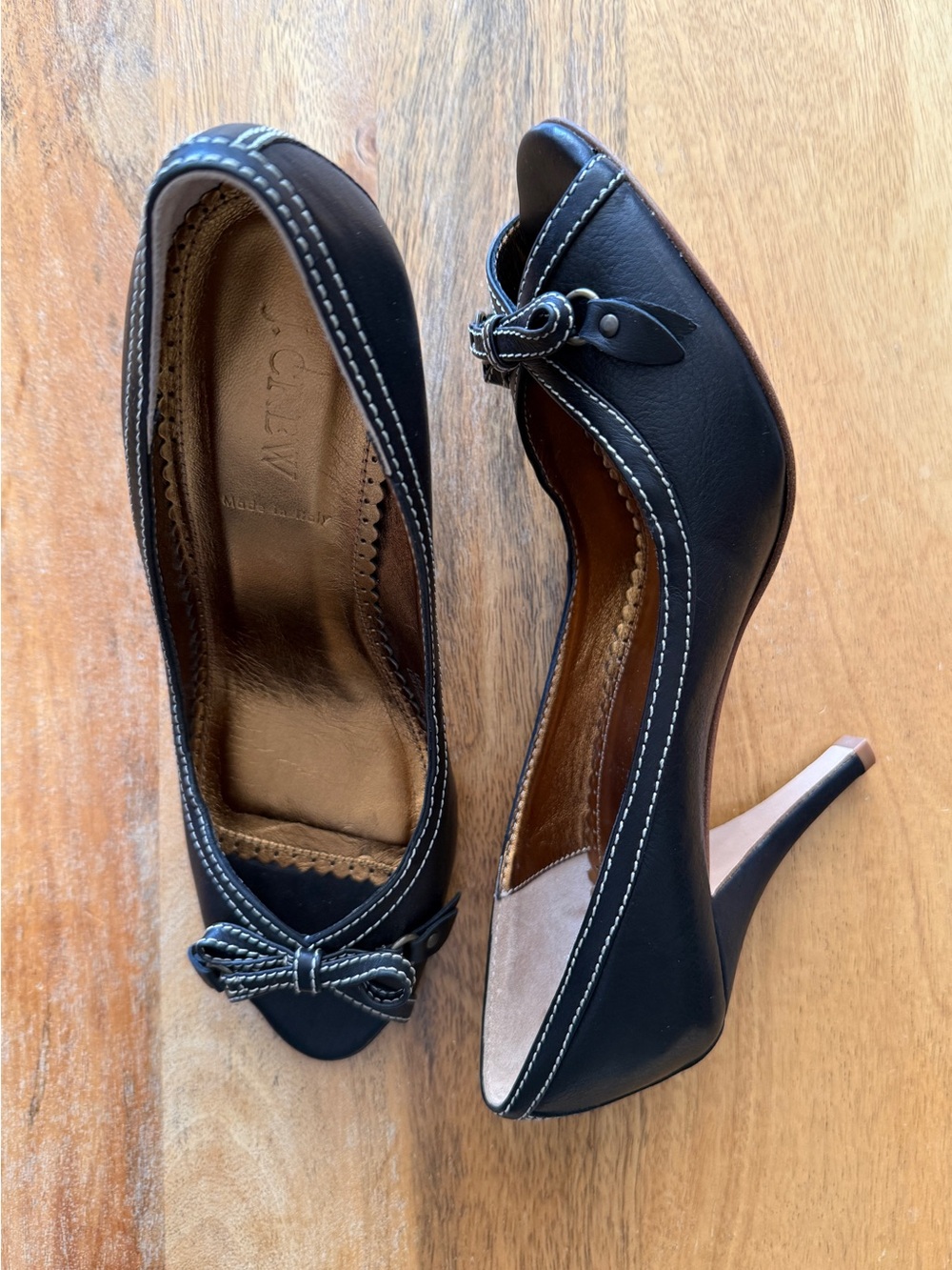 J. Crew Fulham Leather Peep-Toe Black Heels - Size 9 - Picture 4 of 12